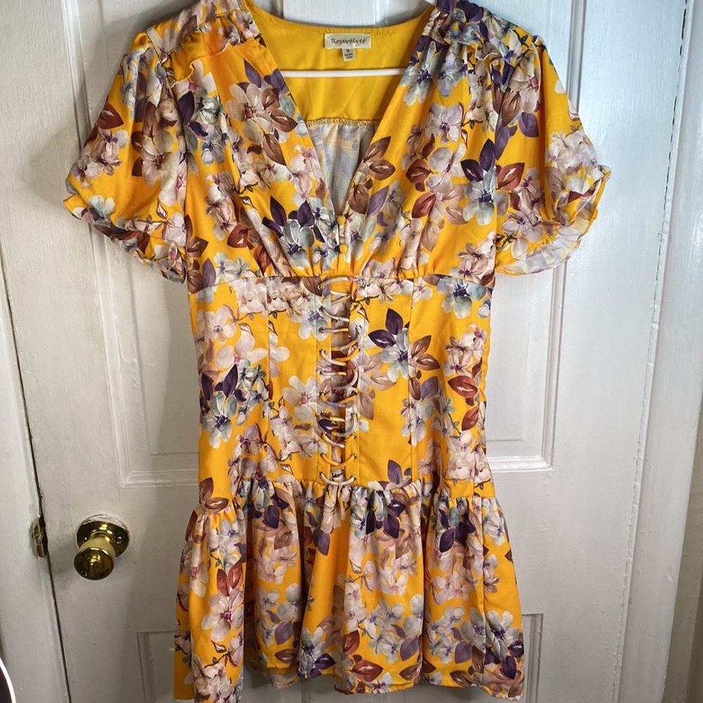 Majorelle M Roosevelt Floral Puff Sleeve Fit & Flare Mini Dress Size-Med